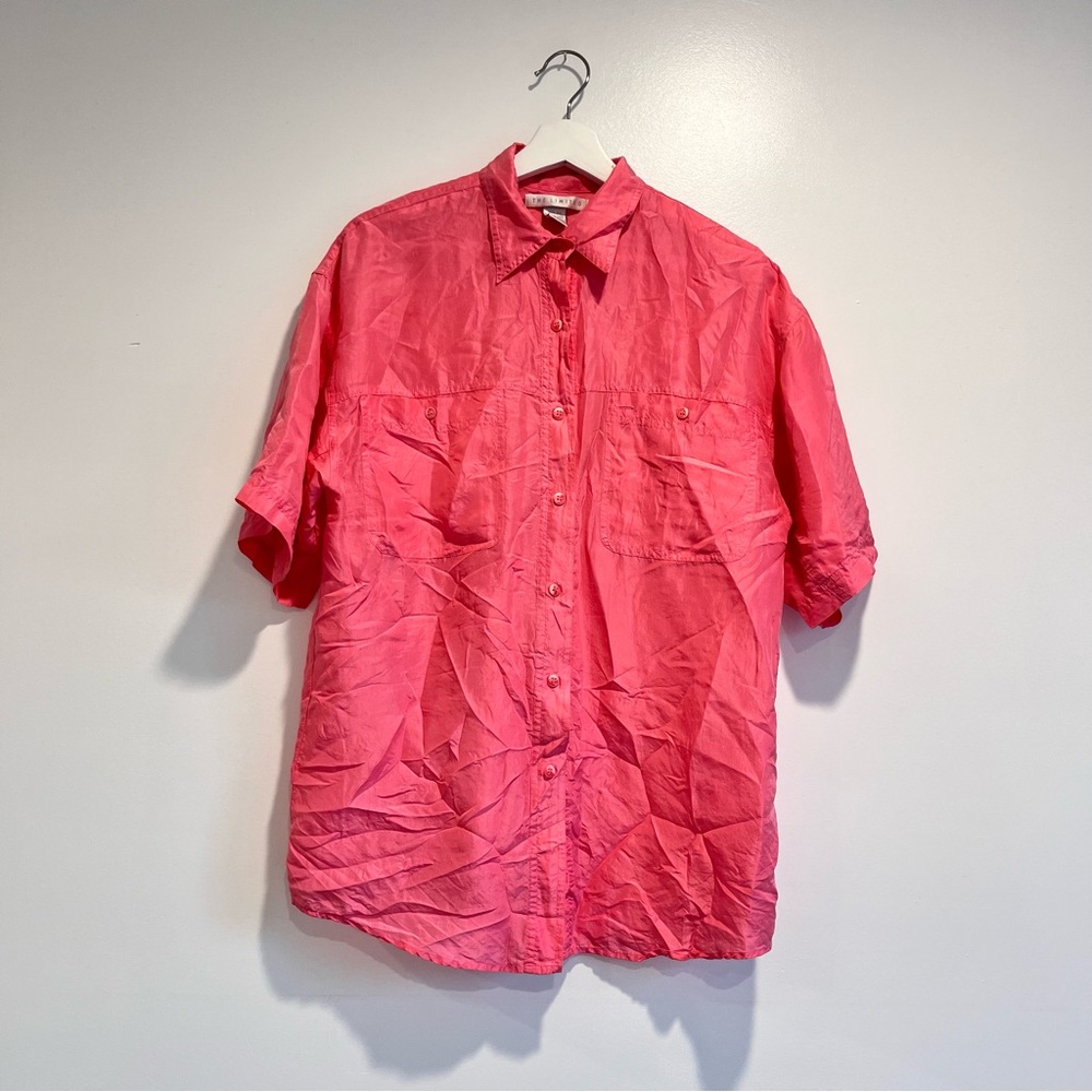 The Limited 100% Silk Hot Pink Button Up Dress Shirt Men’s Size Medium